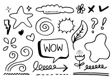 El çizimi çiçek, kalp, bulut, yıldızlar, konsept tasarım için yıldırım.