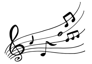 Beyaz arkaplanda karalama biçiminde müzik notası tasarımı ögesi..