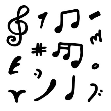 Music Background Hand müzik setinin resimlerini çizdi. Müzik görüntüleri, tasarım konsepti.