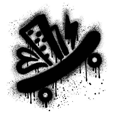 Beyaz arka planda izole edilmiş sprey boyayla boyanmış kaykay grafitileri. EPS 10.