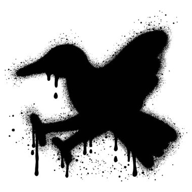 Siyah sprey boyalı kuş graffitisi..