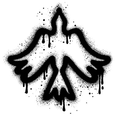 Siyah sprey boyalı kuş graffitisi..