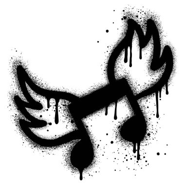 Sprey Graffiti Ton Simgesini kanat takarak boya. Grafiti müzik simgesi, beyazın üzerine siyah sprey sıkılmış..