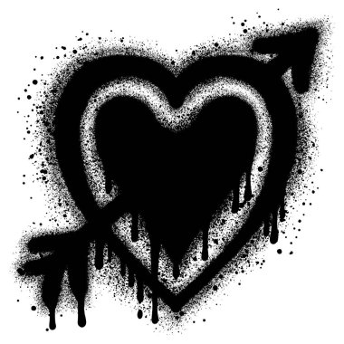 Aşk Sembolü. Oklu kalp şekli. grafiti vektör çizimi beyaz arkaplanda izole edildi.