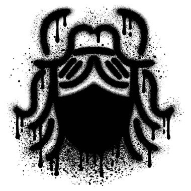 Beyaz arka planda izole edilmiş gözlük takan grafiti suratlı sprey boya. vektör illüstrasyonu.