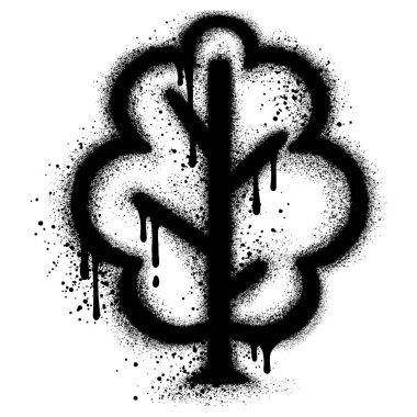 Siyah sprey boyalı ağaç grafiti. vektör illüstrasyonu.