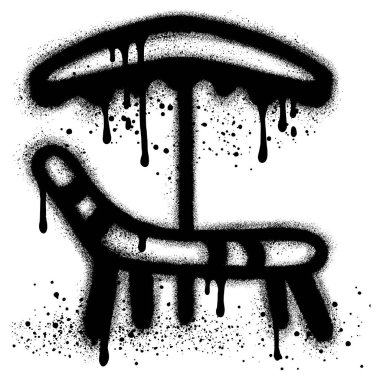 Grafiti plaj sandalyeleri ve siyah sprey boyalı şemsiyeler. vektör illüstrasyonu.