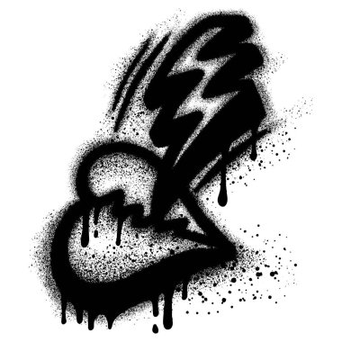 Siyah sprey boyalı, yıldırım grafitili bir kalp. vektör illüstrasyonu