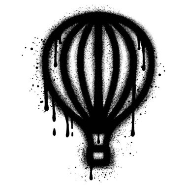 Siyah sprey boyalı sıcak hava balonu grafitisi. vektör illüstrasyonu.