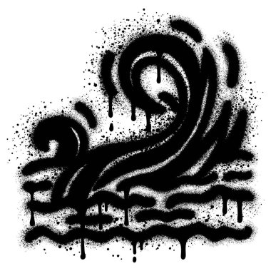 Okyanus dalgaları siyah sprey boyayla grafiti yapıyor. vektör illüstrasyonu.