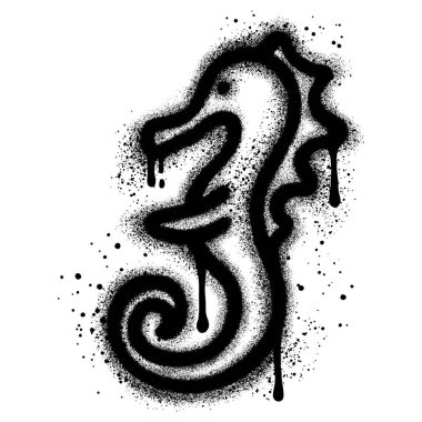 Siyah sprey boyalı deniz atları grafiti yapıyor. vektör illüstrasyonu.