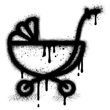 Siyah sprey boyalı bebek arabası grafitisi. vektör illüstrasyonu.