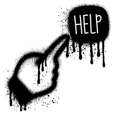 Bir parmağıyla siyah sprey boyayla grafitiyi işaret ediyor. vektör illüstrasyonu.