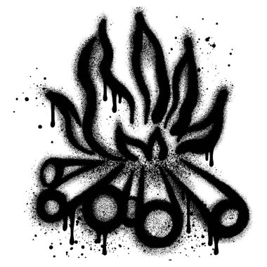 Siyah sprey boyalı şenlik ateşi grafiti..