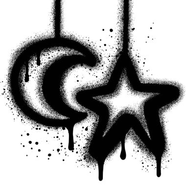 Püskürtülmüş Graffiti Ay 'ı ve yıldızı Beyaz bir arkaplan ile izole edilmiş.
