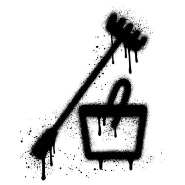 Siyah sprey boyalı paspas ve kova grafiti. vektör illüstrasyonu.