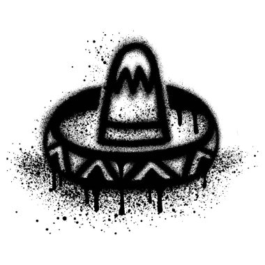 Siyah sprey boyalı Meksika şapkalı graffiti. Vektör çizimi..