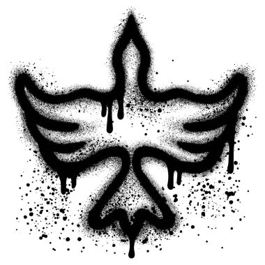 Siyah sprey boyalı kuş graffitisi..