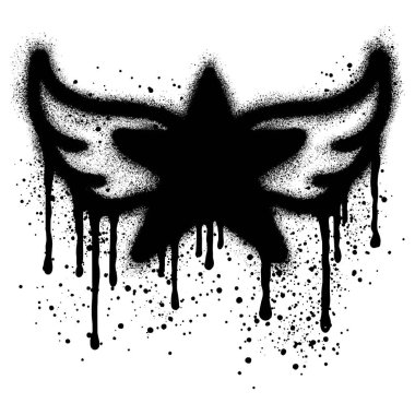 Şehir grafiti tarzında siyah sprey boyalı yıldız kanatları logosu. vektör illüstrasyonu.