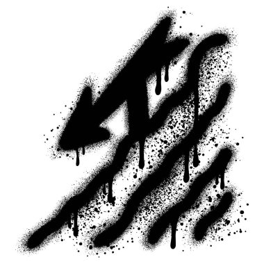 Şehir grafiti tarzında ok ve aşağıya doğru giden yolu gösteren siyah sprey boya. vektör illüstrasyonu.