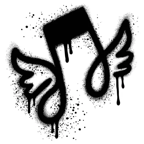 Sprey Graffiti Ton Simgesini kanat takarak boya. Grafiti müzik simgesi, beyazın üzerine siyah sprey sıkılmış..