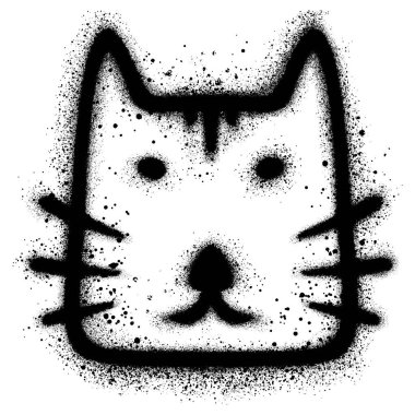 Siyah sprey boyalı çocuklar için şirin kedi grafitileri. vektör illüstrasyonu.