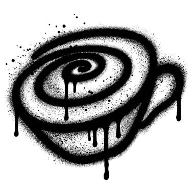 Siyah sprey boyalı kahve fincanı grafiti. vektör illüstrasyonu.