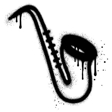 Siyah sprey boyalı saksafon grafitisi. vektör illüstrasyonu.