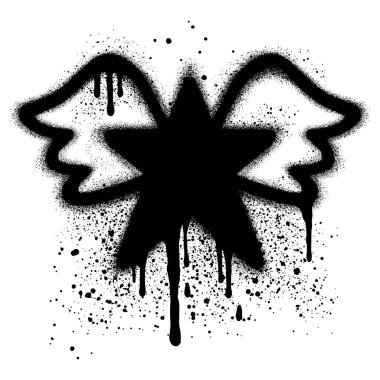 Şehir grafiti tarzında yıldız kanatları ve siyah sprey boya. vektör illüstrasyonu.