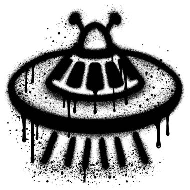 Graffiti UFO simgesi, beyaz arkaplanda siyaha boyanmış..