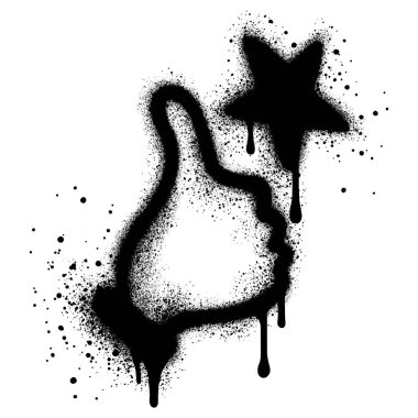 Graffiti başparmak simgesi üzerine siyah boya püskürtülmüş ve beyaz zemin üzerinde yıldız işareti var..