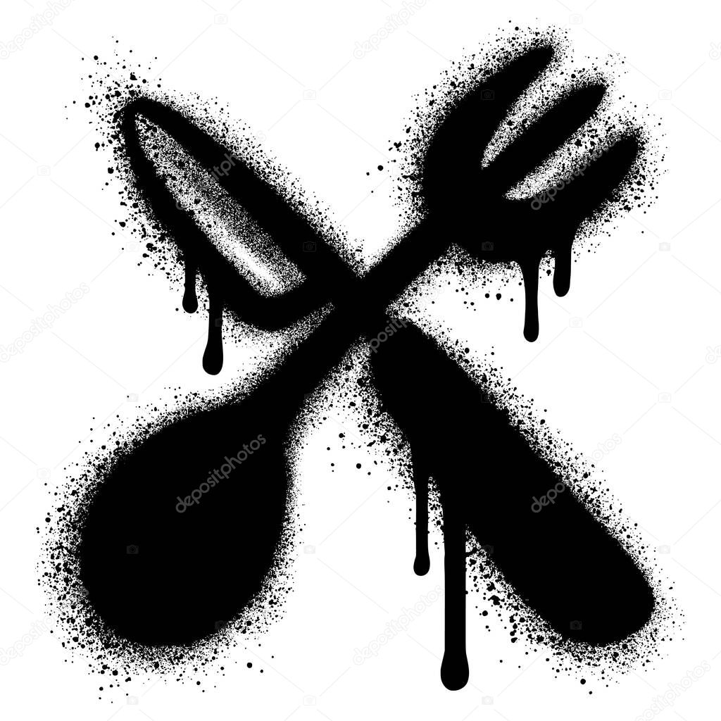 Spray Paint Graffiti knife,fork and spoon icon isolated on white background.logo restaurant spray paint icon.