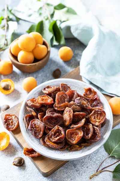 Dried Fruits Candied Fruit Dried Apricots Raw Apricots Gray Stone — Stock Photo, Image