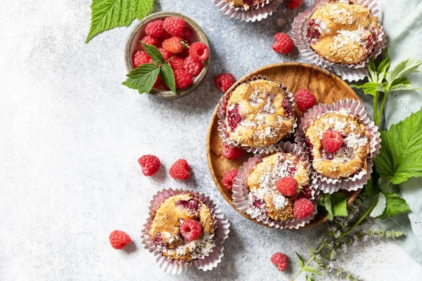 Healthy Dessert Vegan Gluten Free Pastry Oatmeal Banana Muffins Raspberry — Stock Photo, Image