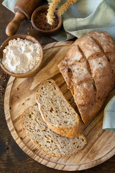 Bread Whole Wheat Grains Wheat Bran Seeds Bio Ingredients Rustic — Stock Photo, Image