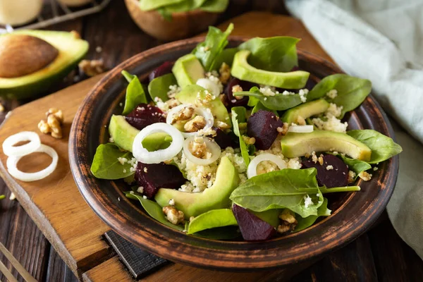Vegan Food Low Calories Dieting Meal Couscous Com Abacate Beterraba — Fotografia de Stock