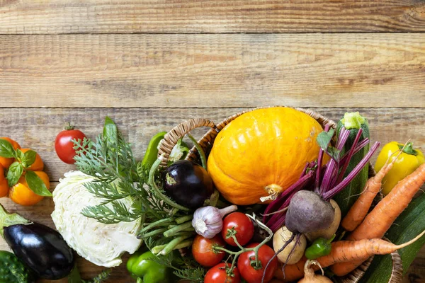 Großer Korb Mit Verschiedenen Frischen Bauerngemüsen Vegetarier Ernte Gesunde Ernährung — Stockfoto