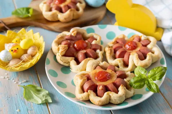 Pizza Puff Pastry Cheese Tomatoes Idea Easter Breakfast Lunch Mini — Stock Photo, Image