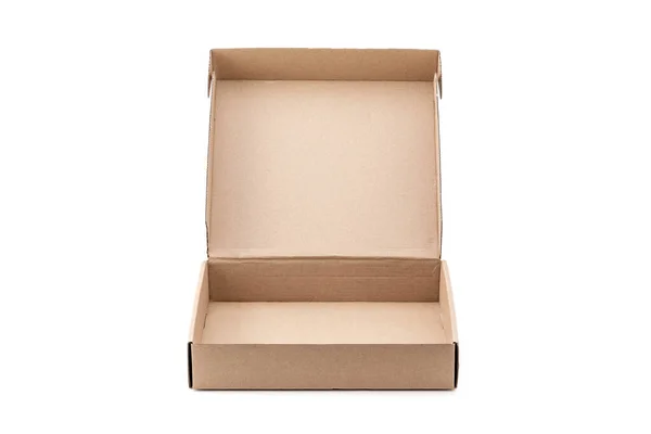 Caja Cartón Kraft Papel Hecha Papel Reciclado Abierta Aislada Sobre —  Fotos de Stock