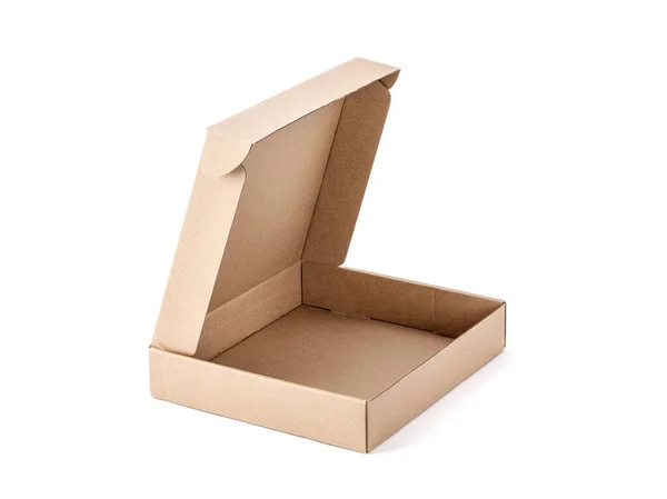 Papírová Krabička Kraft Recyklovaného Papíru Otevřená Izolovaná Bílém Pozadí — Stock fotografie