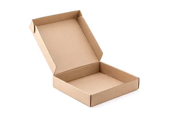 Caja Cartón Kraft Papel Hecha Papel Reciclado Abierta Aislada Sobre —  Fotos de Stock