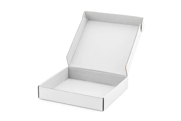 Caja Cartón Kraft Papel Blanco Hecha Papel Reciclado Abierta Aislada —  Fotos de Stock