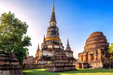 Historical Architecture, Wat Yai Chai Mongkol old temple in Ayutthaya province Thailand at the sunrise morning