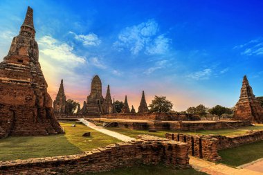 Historical ancient Architecture, Wat Chaiwattanaram old temple in Ayutthaya province Thailand in the beautiful sunset sky