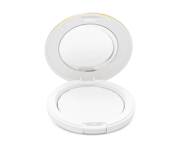 Fehér Kozmetikai Csomagolás Puff Préselt Por Termék Tervezési Modell Izolált — Stock Fotó