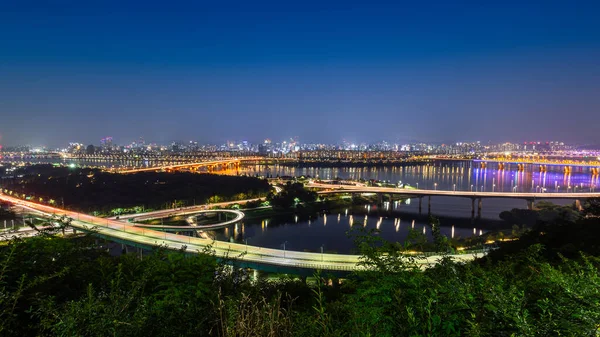 Nattlig Stadsbild Över Seoul Stad Sydkorea Med Modern Arkitektur Och — Stockfoto