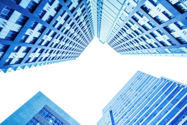 Şehrin en yüksek binası, mavi tonlu modern perspektif mimarisi.