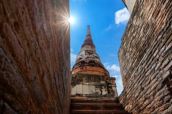 Ancient Stupa Wat Yai Chai Mongkol Sunny Day Historical Temple — Stock Photo, Image