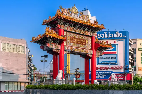 Chinatown Bangkok Április 2024 Odean Circle Sunrise Elején Található Yaowarat Jogdíjmentes Stock Fotók