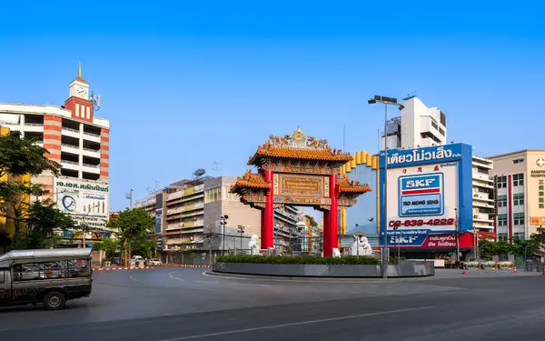 Chinatown Bangkok Április 2024 Odean Circle Sunrise Elején Található Yaowarat Stock Fotó